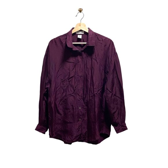 Express Silk Button Down Blouse Burgundy Size M Vintage - Picture 2 of 12